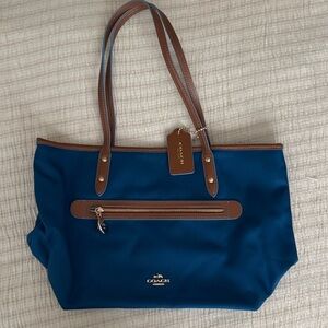 Coach Blue and Tan Tote Bag